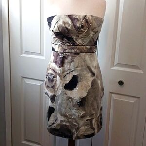 New York & Company Strapless Black/Beige Floral Cotton Mini‎ Dress Size 12